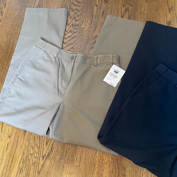 (2) L.L. Bean Classic Fit Chino Pants flat front women's NWT 8P black taupe - Picture 3 of 9